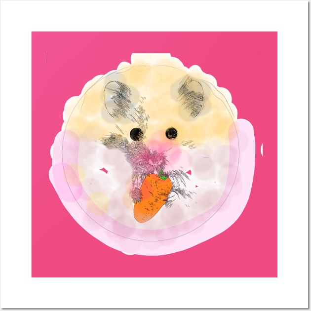 Cheeky Cheeks: A Cute Hamster Munching Carrot Wall Art by DigitaFix